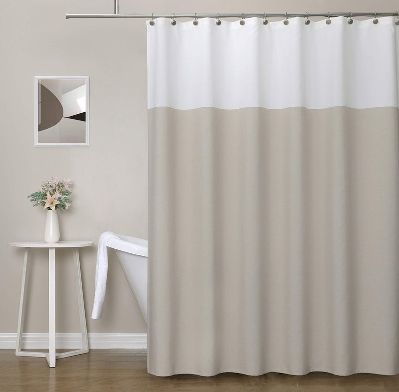 WEST LAKE Tan Off White Fabric Shower Curtain, Color Block Contemporary Bathroom DÃ©cor, Waterproof Bath Room Curtain, 12 Rust Proof Grommets Top for Hotel Spa Home,NO Hook,70''x72'' - Image 1